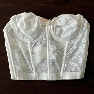 Vintage Saks Fifth Avenue White Strapless Corset Bustier 36A Deadstock NWT Lace